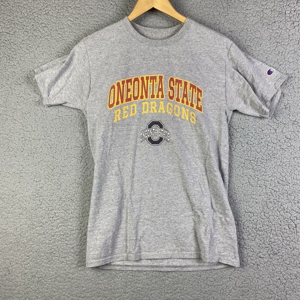 Champion ONEONTA Red Dragons T-Shirt Mens S STATE UNIVERSITY NEW YORK Gray *READ